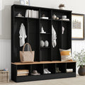 Wide Design 72''H Hall Tree with Storage Bench, Multifunctional Coat Rack with Minimalist Shoe Cabinet, Cube Storage & Shelves and 8 Hooks for Entryways, Mudroom, Black