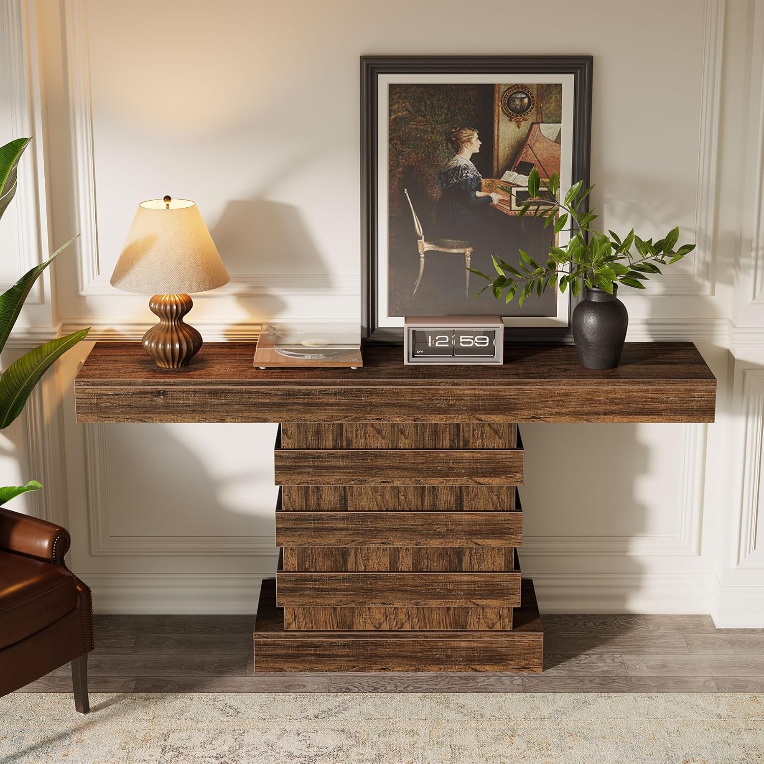 63-Inch Farmhouse Narrow Console Table for Entryway, Living Room, Rustic Brown B8699