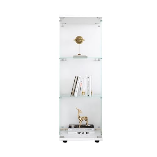 White Glass Display Cabinet with 3 Shelves L30487