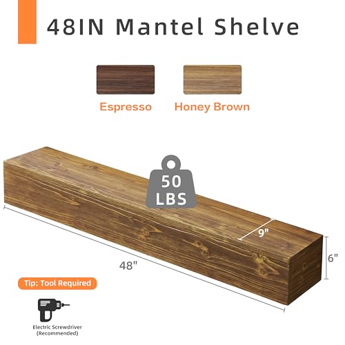 60" Rustic Wood Fireplace Mantel Wall-Mounted Floating Shelf P820