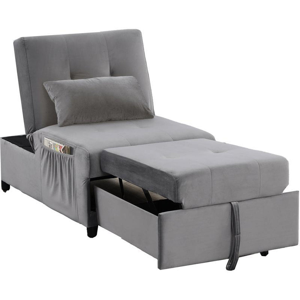 Pemberly Row Velvet Adjustable Sleeper Lounge Chaise Gray E57140