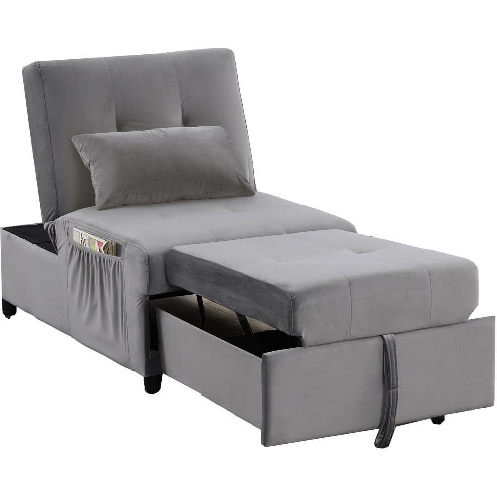 Pemberly Row Velvet Adjustable Sleeper Lounge Chaise Gray E57140
