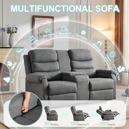 Reclining Loveseat with Console, 2-Seater Manual Recliner Sofa for Living Room D8118