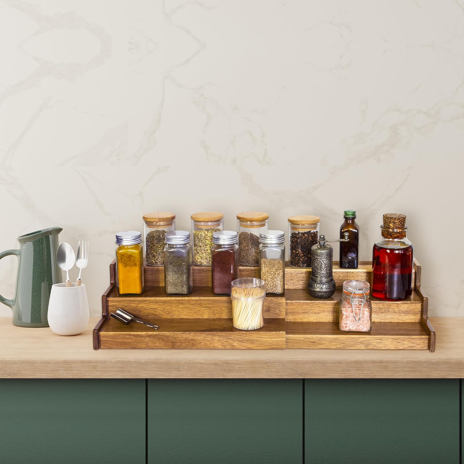 Acacia Wood 3 Tier Spice Rack for Cabinet or Kitchen O6451