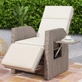 YITAHOME Outdoor Recliner Chair, Patio Wicker Lounge Chair with Adjustable Angle, Flip Table, Reclining Lounge Chair for Outside with Thick Cushions for Deck Backyard Pool Side, Beige(1 pack only)