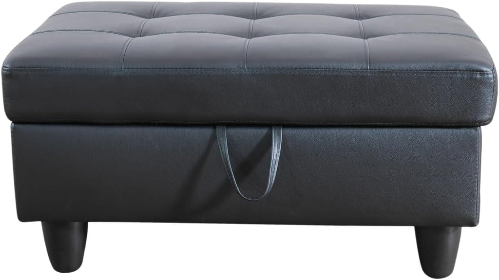 103 Inch L Shape 3 Piece Sectional Sofa Set with Storage Ottoman, Black L585