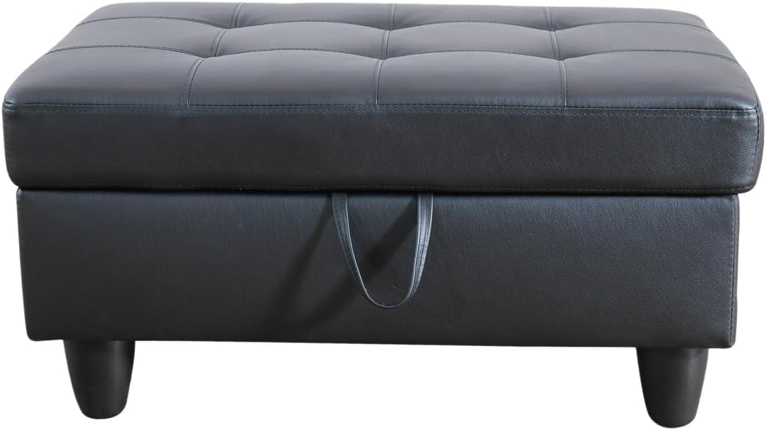103 Inch L Shape 3 Piece Sectional Sofa Set with Storage Ottoman, Black L585