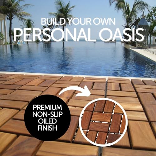 Nordic Style Teak Interlocking Tiles - Wooden Floor Tile Set for Indoor and Outdoor Use - 10 Square Feet (12" x 12") E7899