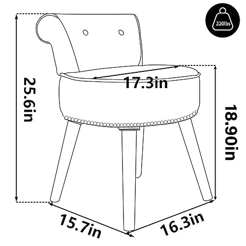 Velvet Vanity Stool Chair with Back for Women Girls Kids (Grey) M4147