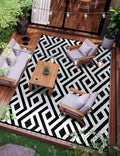 8x10 Outdoor Patio Rug with Carry Bag, Waterproof Outdoor Plastic Straw Rug RV Camping Rug, Reversible Picnic Mat Outside Carpet for Backyard, Campsite, Garden, Deck - Black & Light Grey