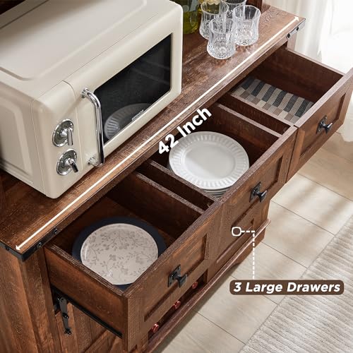 OKD 72" Farmhouse Bar Cabinet with Sliding Barn Door, Rustic White W997