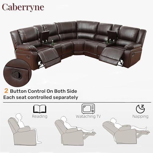 Leather Reclining Sectional Sofa with Double Recliners, L-Shaped 5 Seater L77855