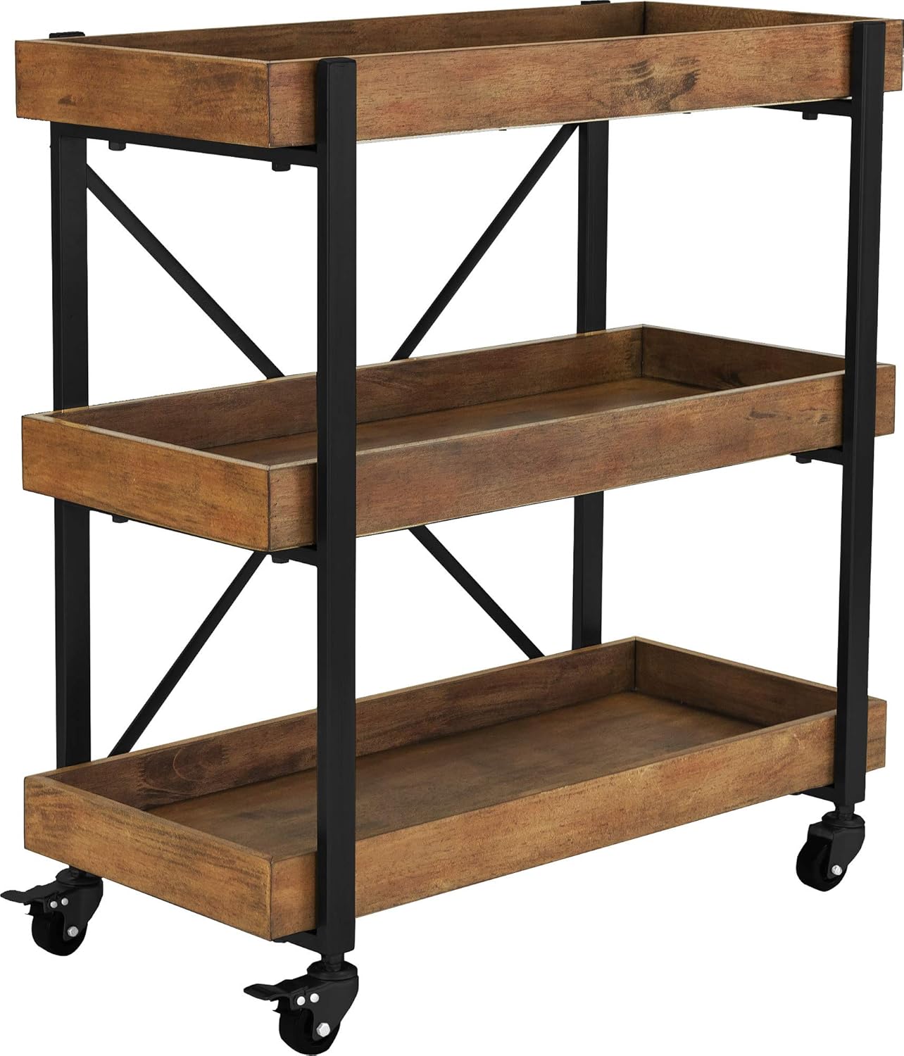 Riley Modern Rustic Rolling Bar Cart with Wheels, 32 Inch Height C277