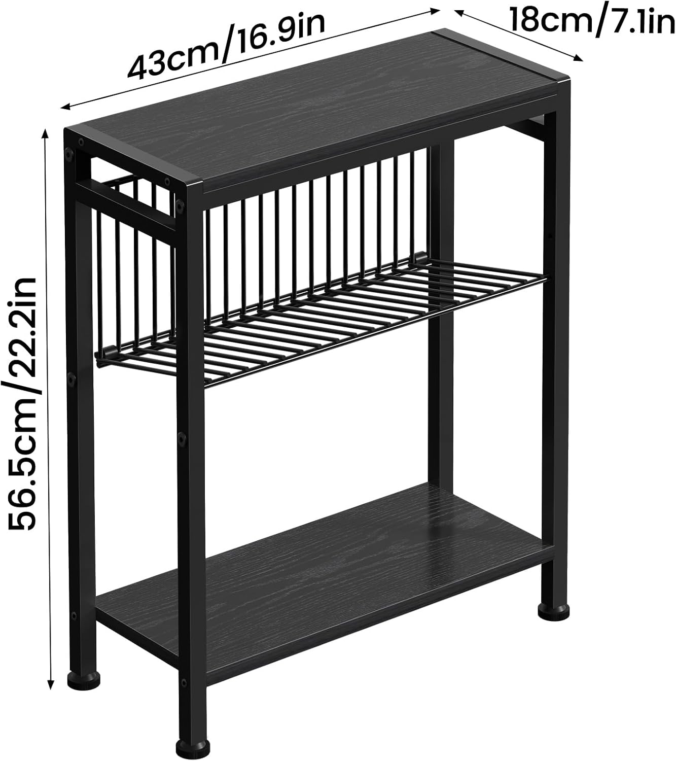 3-Tier Narrow Side Table with Magazine Holder, Set of 2 Bar Stools with Footrest W995575