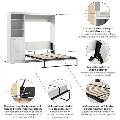 Bestar Pur Full Murphy Bed with Storage Unit, 84-inch Wall Bed in Bark Grey N390875