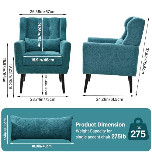 Modern Accent Chair Set of 2, Upholstered Chenille Fabric Armchair, Dark Blue Q75484