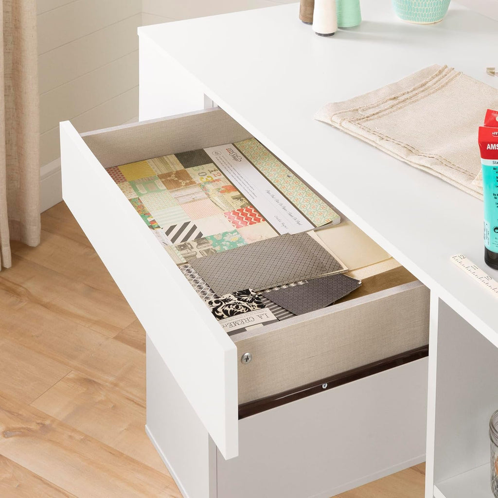 South Shore Crea Counter-Height Craft Table with Scratchproof Surface, Pure White A5430