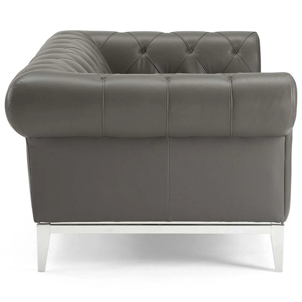 Pemberly Row Leather Button Tufted Chesterfield Loveseat Gray Y896217