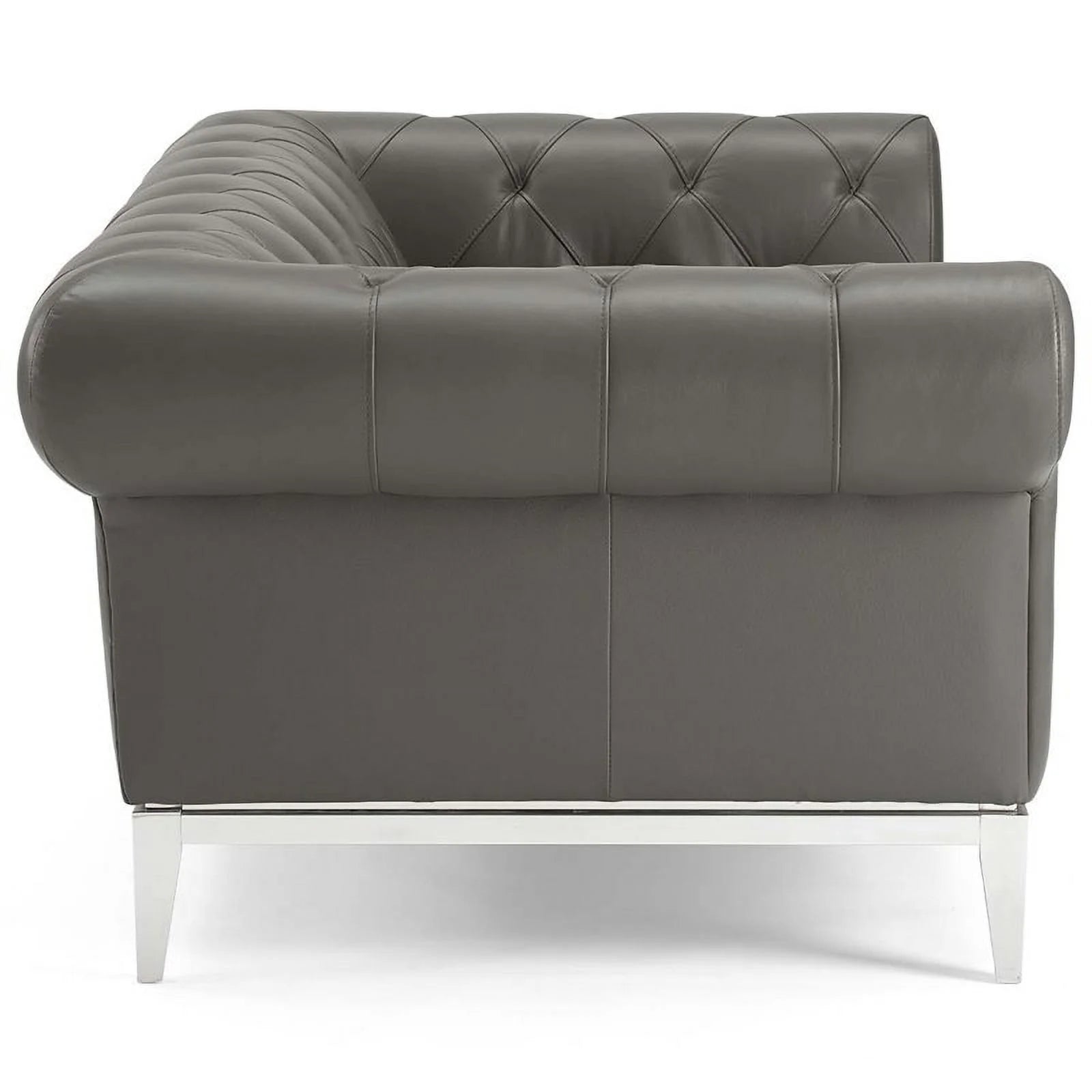 Pemberly Row Leather Button Tufted Chesterfield Loveseat Gray Y896217