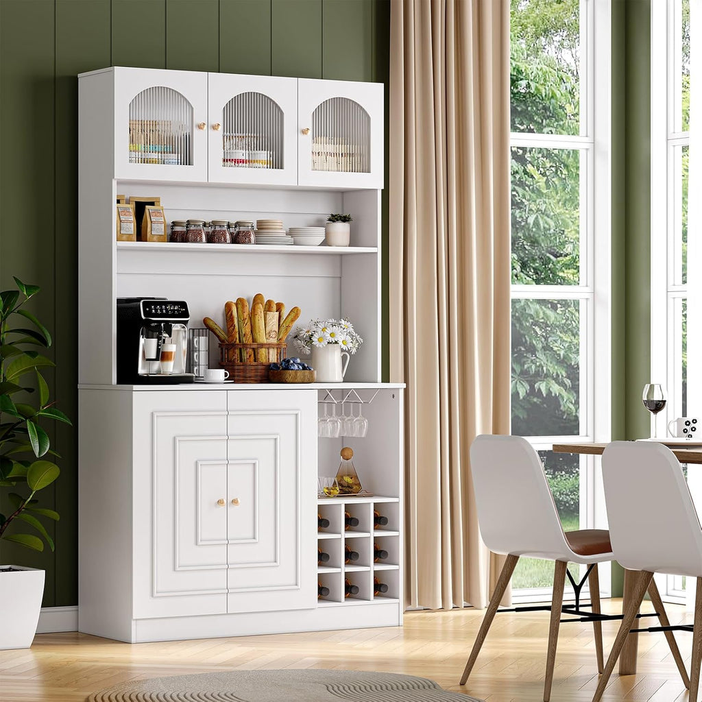 White Freestanding Kitchen Pantry Cabinet with Storage, 71" Tall Q629
