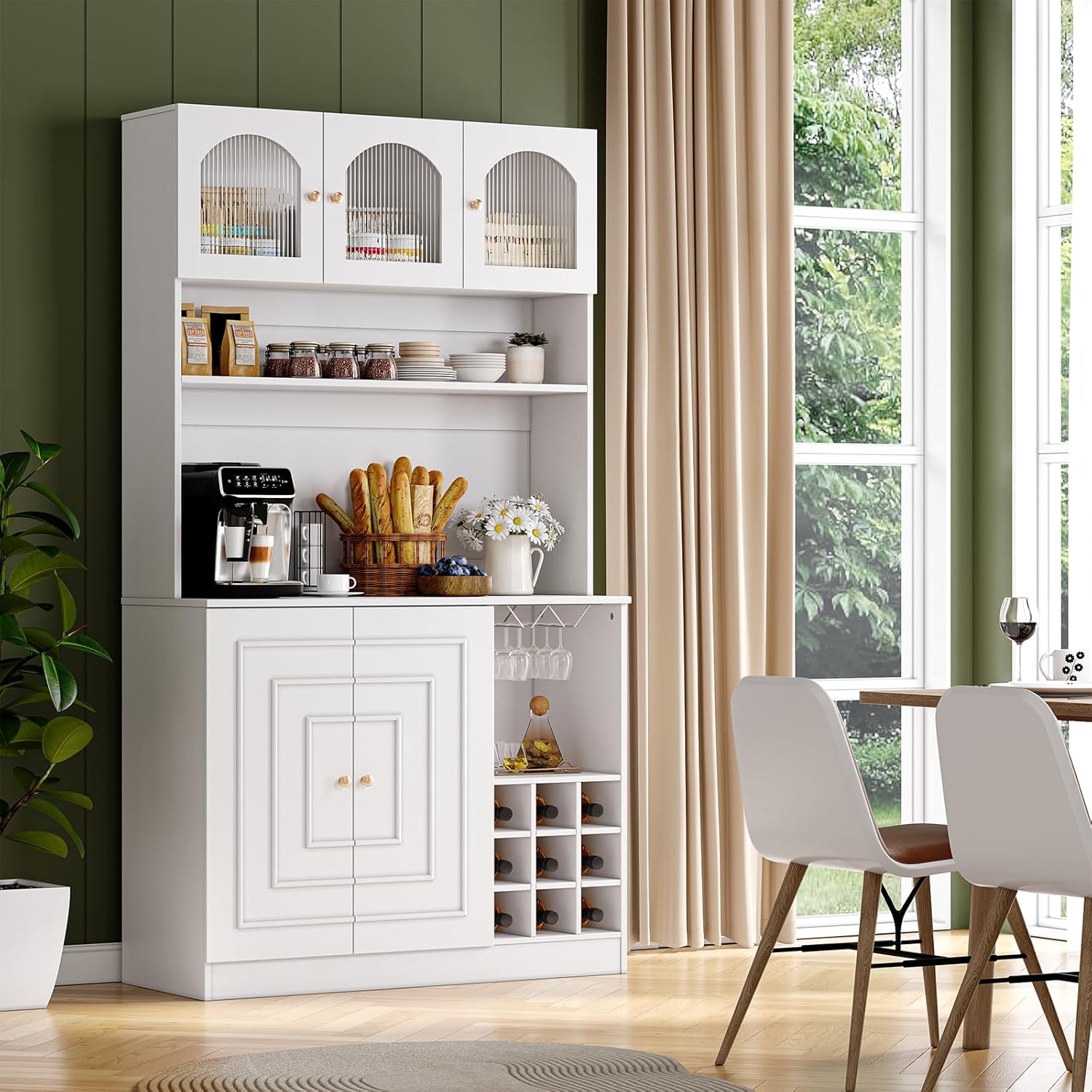 White Freestanding Kitchen Pantry Cabinet with Storage, 71" Tall Q629