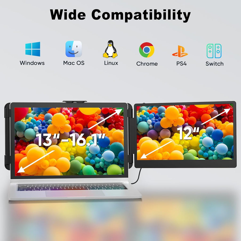 Portable Monitor 12" FHD IPS Laptop Screen Extender for Travel J234