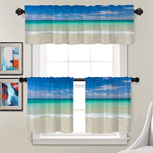 Batmerry Blue Ocean Tropical Beach Valances Half Window Curtain Set of 2 52x18 Inch Z8500