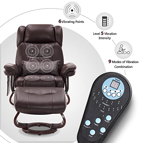 MCombo Swivel Recliner with Ottoman, Vibration Massage, Faux Leather, Grey X461672