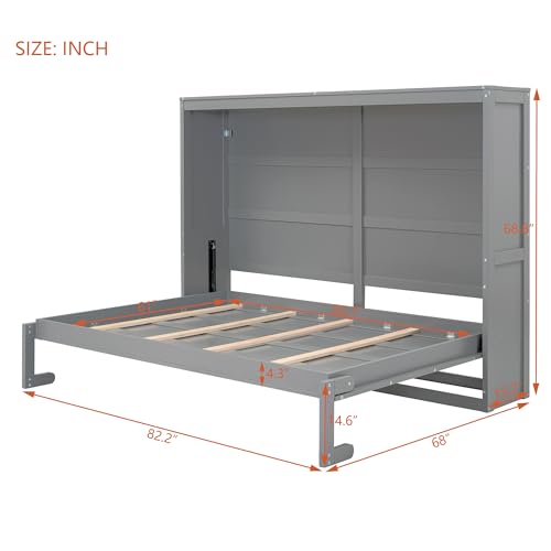 SOFTSEA Queen Size Murphy Bed, Wood Folding Wall Bed, White B4030