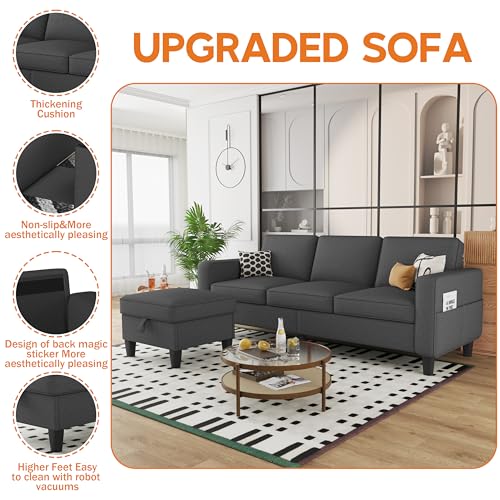 Convertible Sectional Sofa Couch, Beige L-Shaped with Storage Ottoman B918