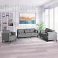 3 PCS Living Room Sofa Set, Modern Upholstered Armchair Loveseat Couches w/Rectangle Pillows, Including 3-Seater Sofa, Loveseat and Sofa Chair, Sectional Sofa Set for Office, Bedroom, Apartment Grey