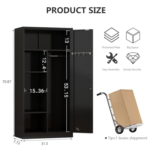 Metal Armoire Wardrobe with 2 Doors, 2 Drawers and Hanging Rod B671843