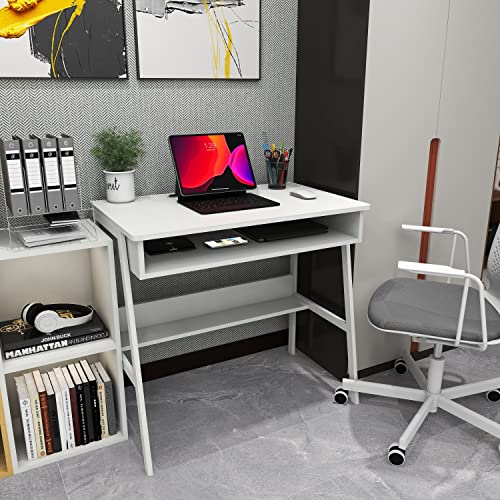White Wood Corner Computer Desk with Storage I425