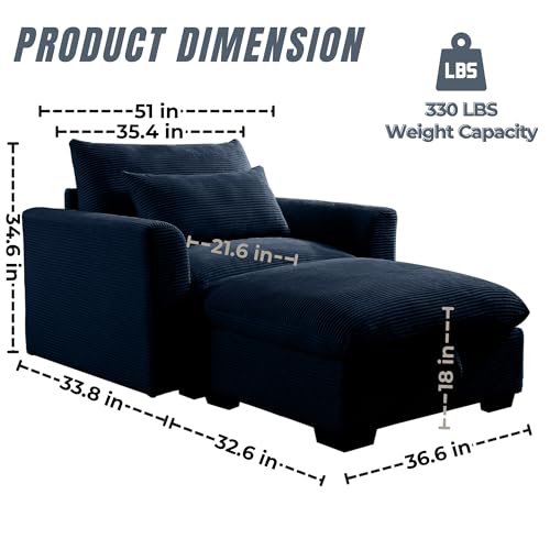 Corduroy Oversized Accent Chair with Storage Ottoman E4143