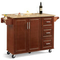 54" Large Kitchen Island Cart with Drop Leaf, Kitchen Island with Storage, Rolling Kitchen Island with Inside Cabinet, 3 Drawers, Spice Rack, Towel Rack and Wood Tabletop(Black)