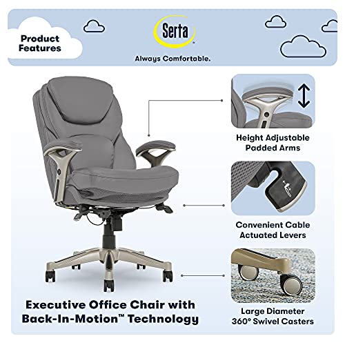 Serta Works Executive Office Chair with Back in Motion Technology, Gray Bonded Leather X1785