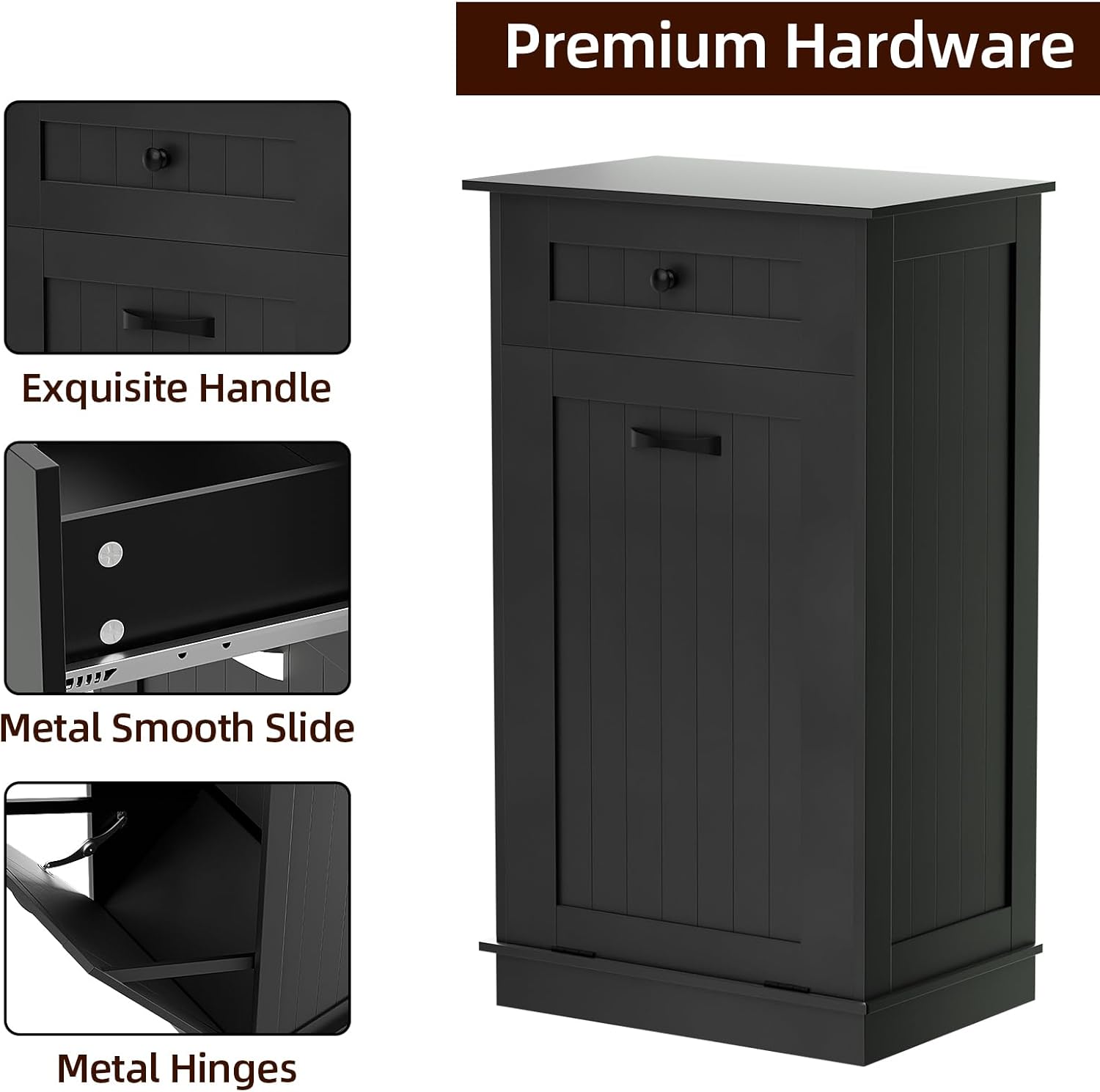 Tilt Out Trash Bin Cabinet 10 Gallons Wooden Black M8159