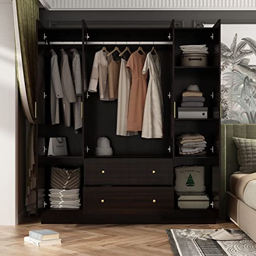 FAMAPY 4-Door Wardrobe Closet with Mirror, White O943