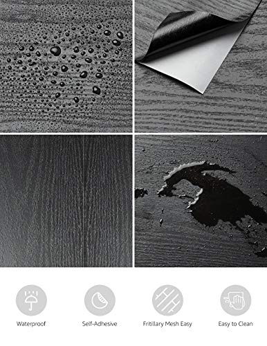 Abyssaly 24" x 118" Black Wood Self-Adhesive Wallpaper Contact Paper O46768