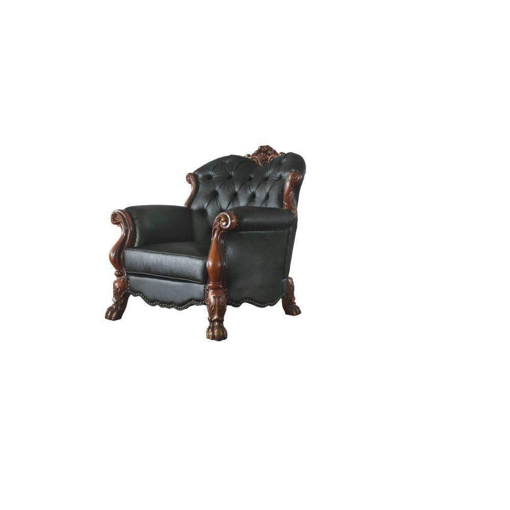 Luxury Vintage Cherry Oak & Black PU Dresden Sofa Set 3P ACME B342