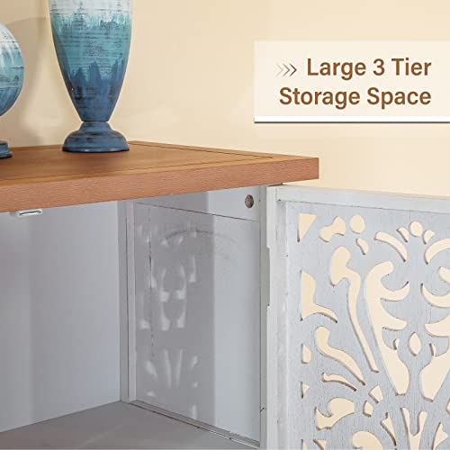 MFSTUDIO Small Accent Storage Cabinet with 1 Door, Farmhouse Floral Distressed Wood, White D689352