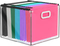 Acrylic File Box Organizer,Hanging Folder Storage Boxes,Desktop Hanging File Organizer,Clear Filing Crate Holder with Handle for Home Office, Letter Size