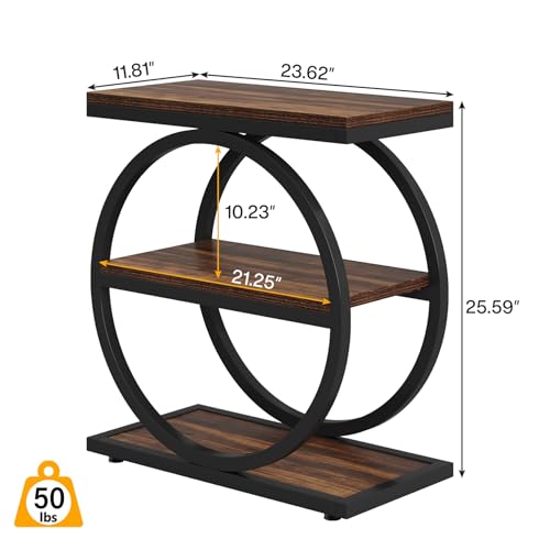 3-Tier End Table with Storage, Wood Round Metal Frame Nightstand P8044
