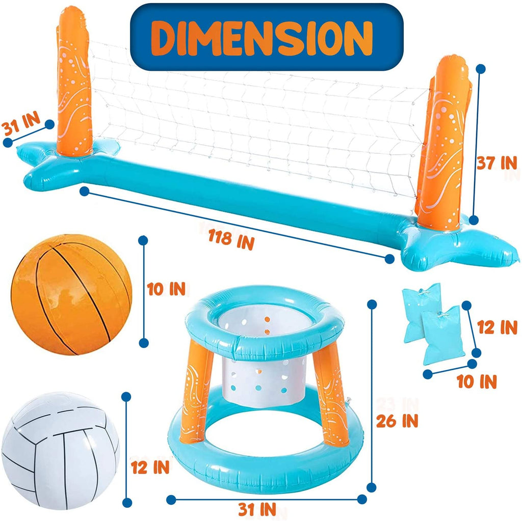 Vesna Pool Volleyball Set, Inflatable Floating Set with 2 Balls & Basketball Hoops, Light Blue M7080