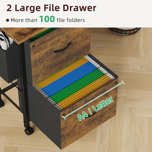 Mobile Filing Cabinet with 18" Tabletop, 2 Fabric Drawers, Rustic Brown W63589