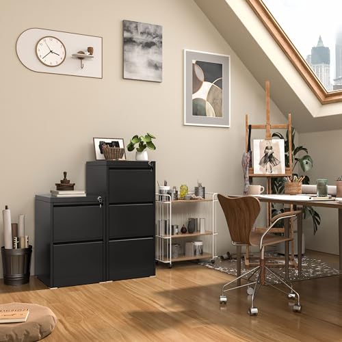INTERGREAT 4 Drawers File Cabinet with Lock, 18" D Vertical Metal Black Filing Cabinet for Home Office Z6152