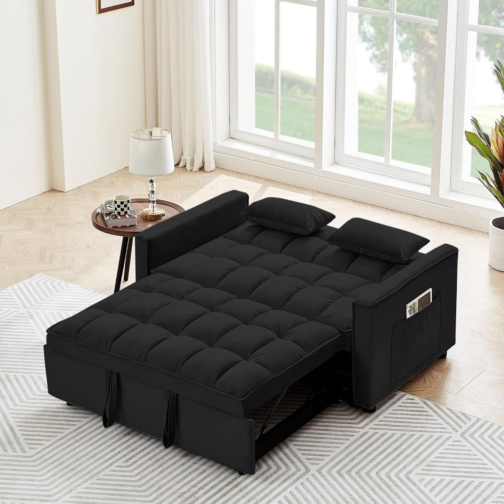 Modern Velvet Convertible Sleeper Sofa Bed with Adjustable Backrest Q437351