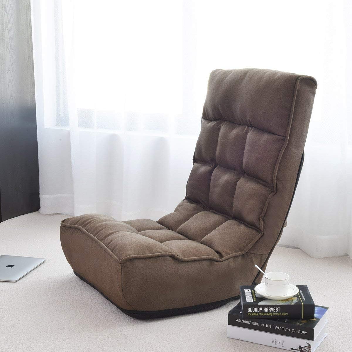 Casart Floor Chair Sleeper 4-Position Adjustable Folding Lounger, Brown X40198