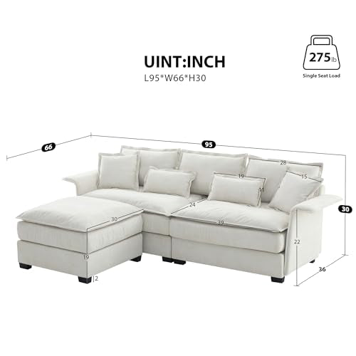 PURLOVE Convertible Sectional Sofa Couch with Ottoman, Dark Grey M889656