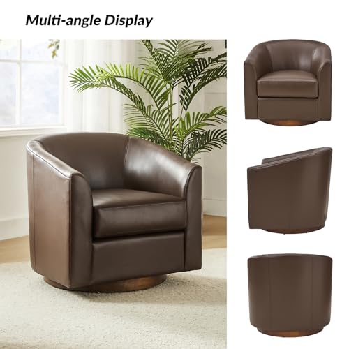 HULALA HOME Swivel Barrel Chair Set of 2, Genuine Leather, Brown E3153